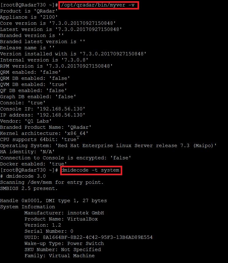 QRadar version and hardware appliance check